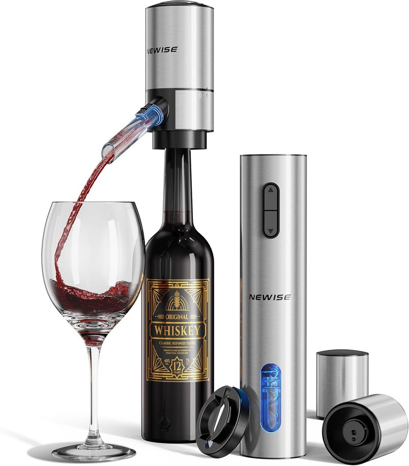 Newise Rechargeable Electric Wine Gift Set: Wine Opener, Aerator, Vacuum Stoppers & Foil Cutter - Wine Lovers Gifts for Women Men - Christmas & White Elephant Gifts - Image 1